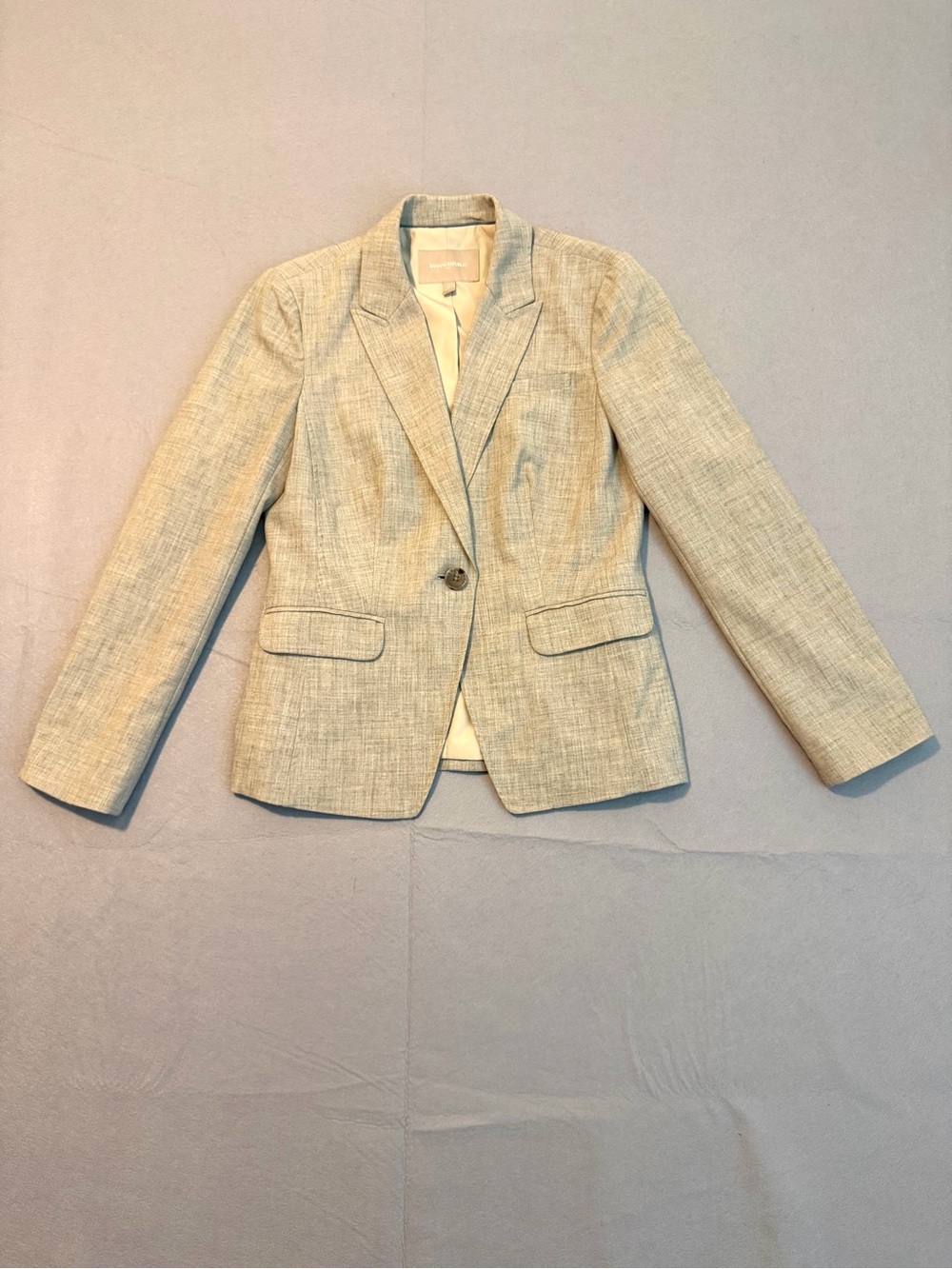 Banana Republic Blazer Women 6 Heathered Gray One Button Collared Long Sleeve